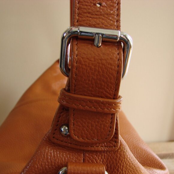 Heshe Genuine Pepple Grain Leather Tote Shoulder Bag Satchel Purse Tan Brown - Picture 8 of 15